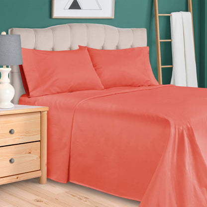 Egyptian Cotton 300 Thread Count Solid Deep Pocket Sheet Set - Coral