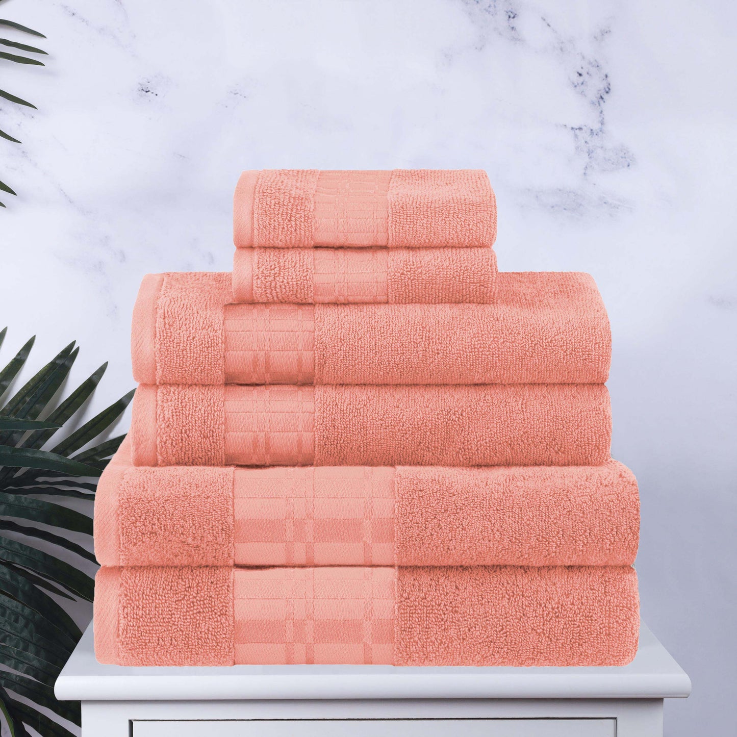 Larissa Cotton Geometric Border 6 Piece Assorted Towel Set - Coral