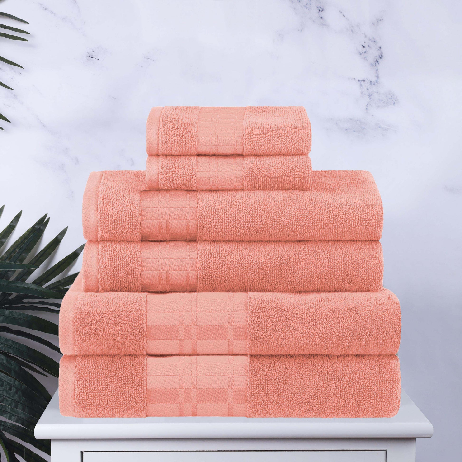 Larissa Cotton Geometric Border 6 Piece Assorted Towel Set - Coral