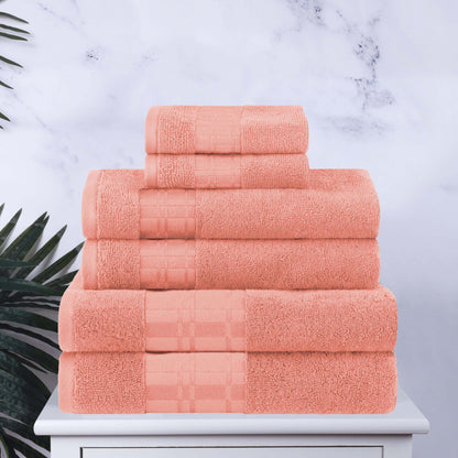 Larissa Cotton Geometric Border 6 Piece Assorted Towel Set - Coral