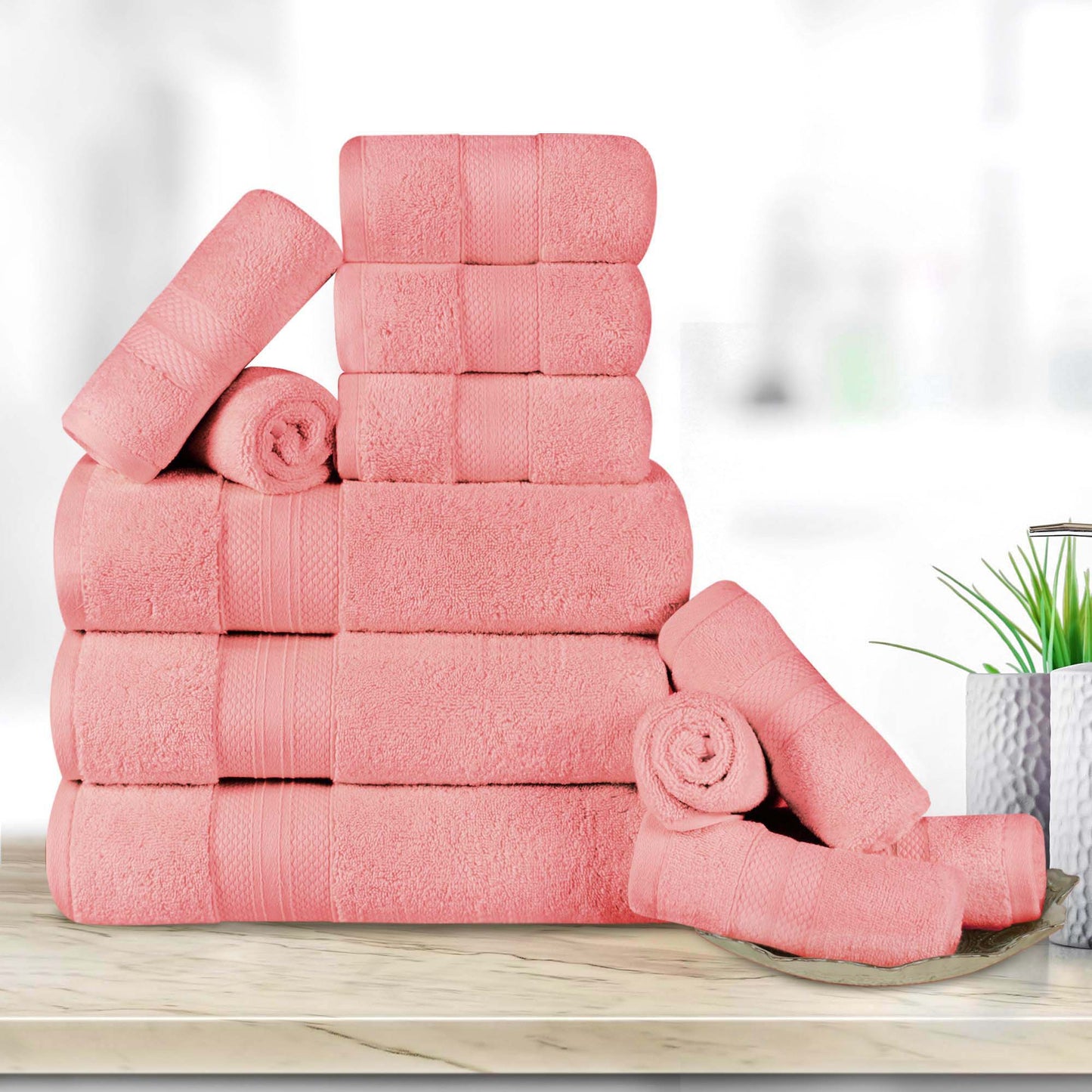 Turkish Cotton Highly Absorbent Solid 12 Piece Ultra Plush Towel Set - Coral