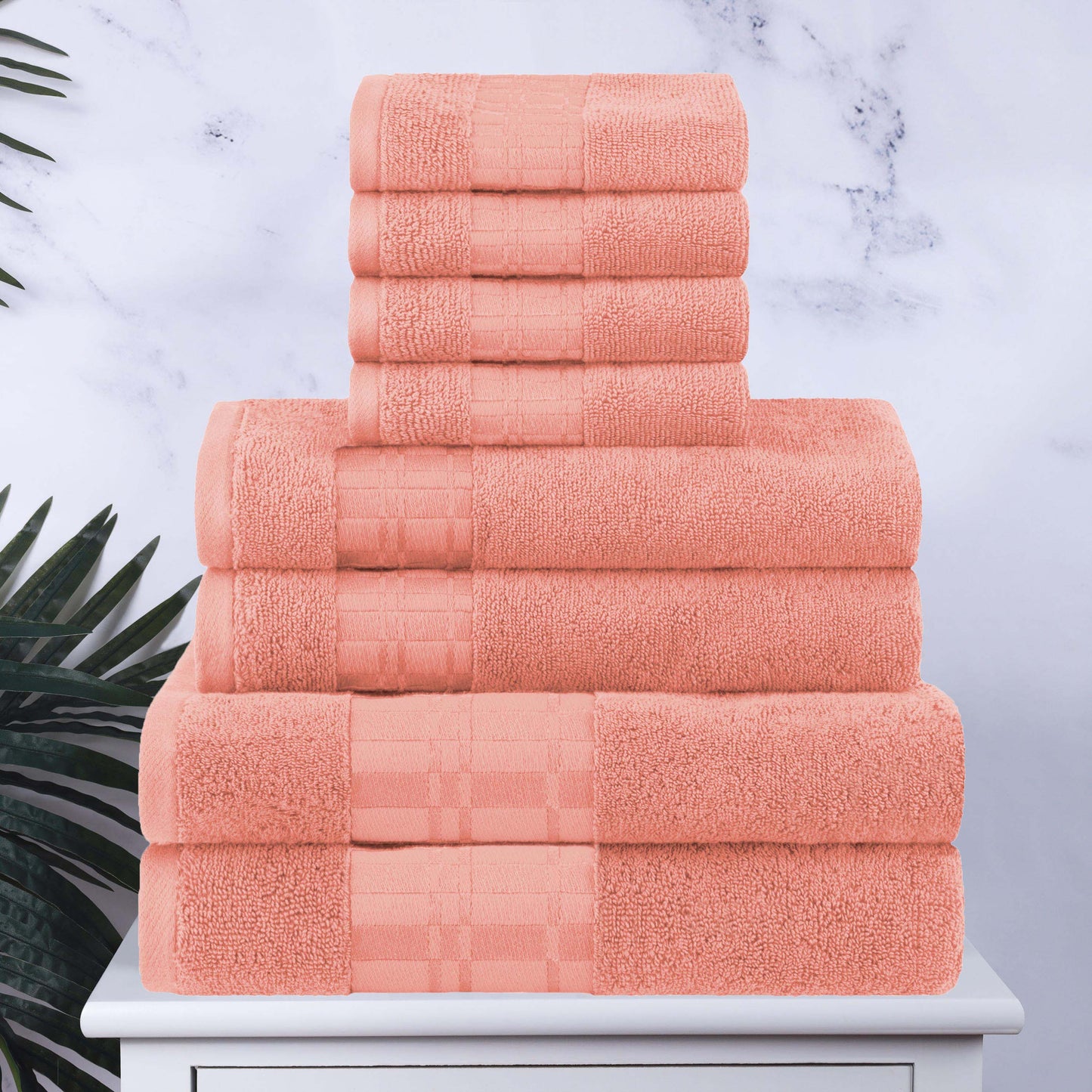 Larissa Cotton Geometric Border 8 Piece Assorted Towel Set - Coral