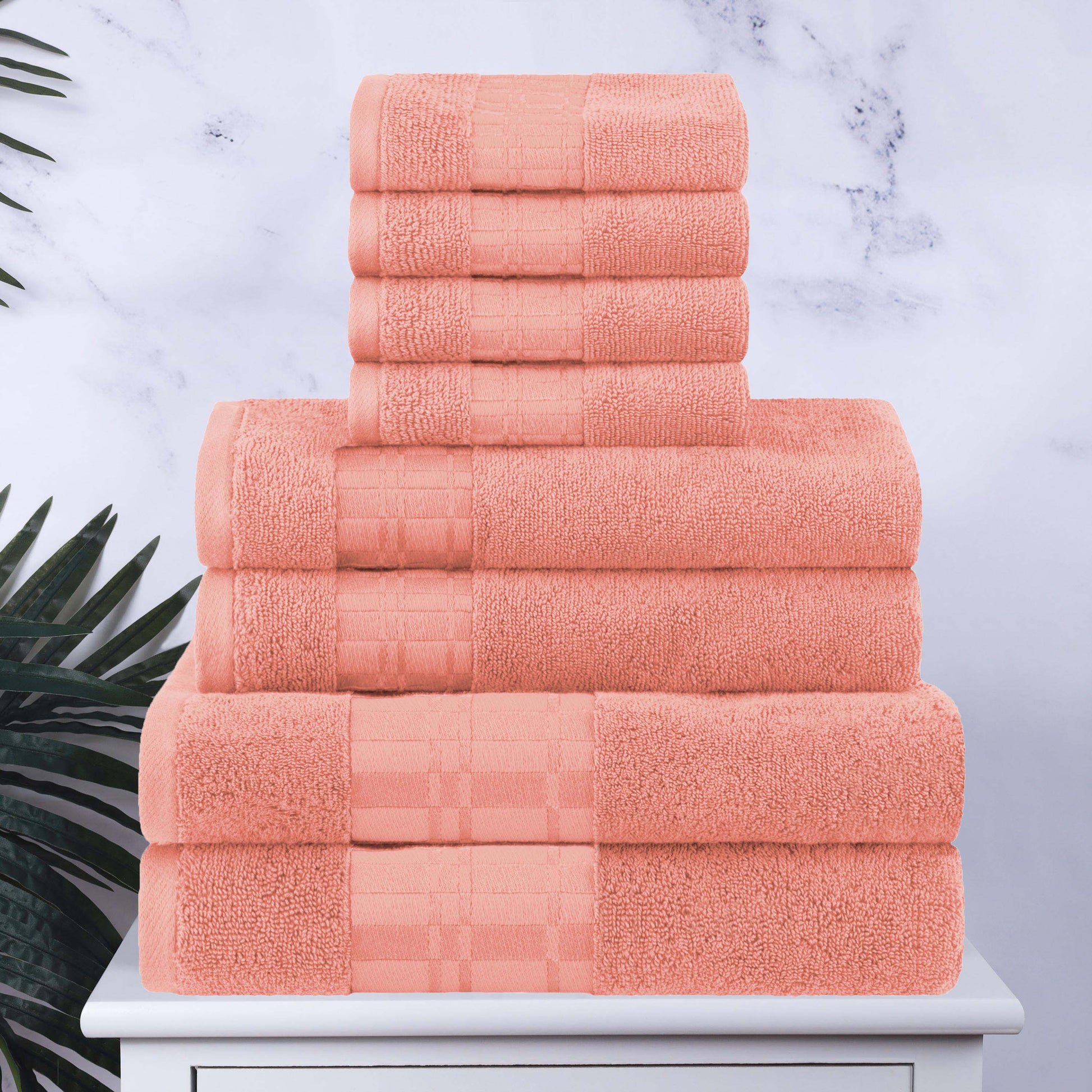Larissa Cotton Geometric Border 8 Piece Assorted Towel Set - Coral