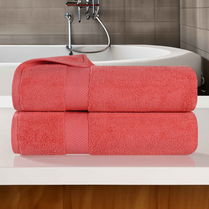 Zero Twist Smart Dry Combed Cotton 2 Piece Bath Towel Set - Coral