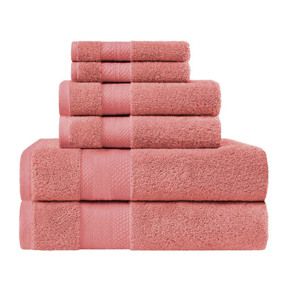 Turkish Cotton Highly Absorbent Solid 6 Piece Towel Set - Coral