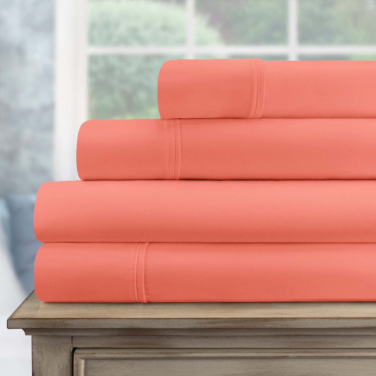 Egyptian Cotton 700 Thread Count Eco Friendly Solid Sheet Set - Coral