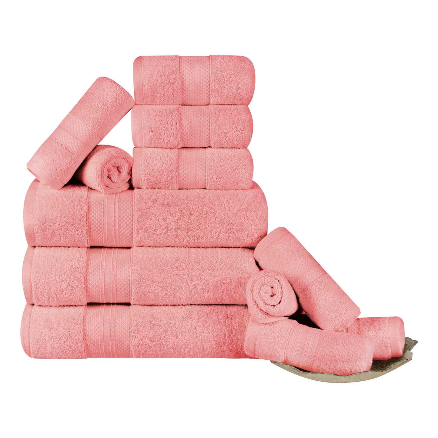 Turkish Cotton Highly Absorbent Solid 12 Piece Ultra Plush Towel Set - Coral