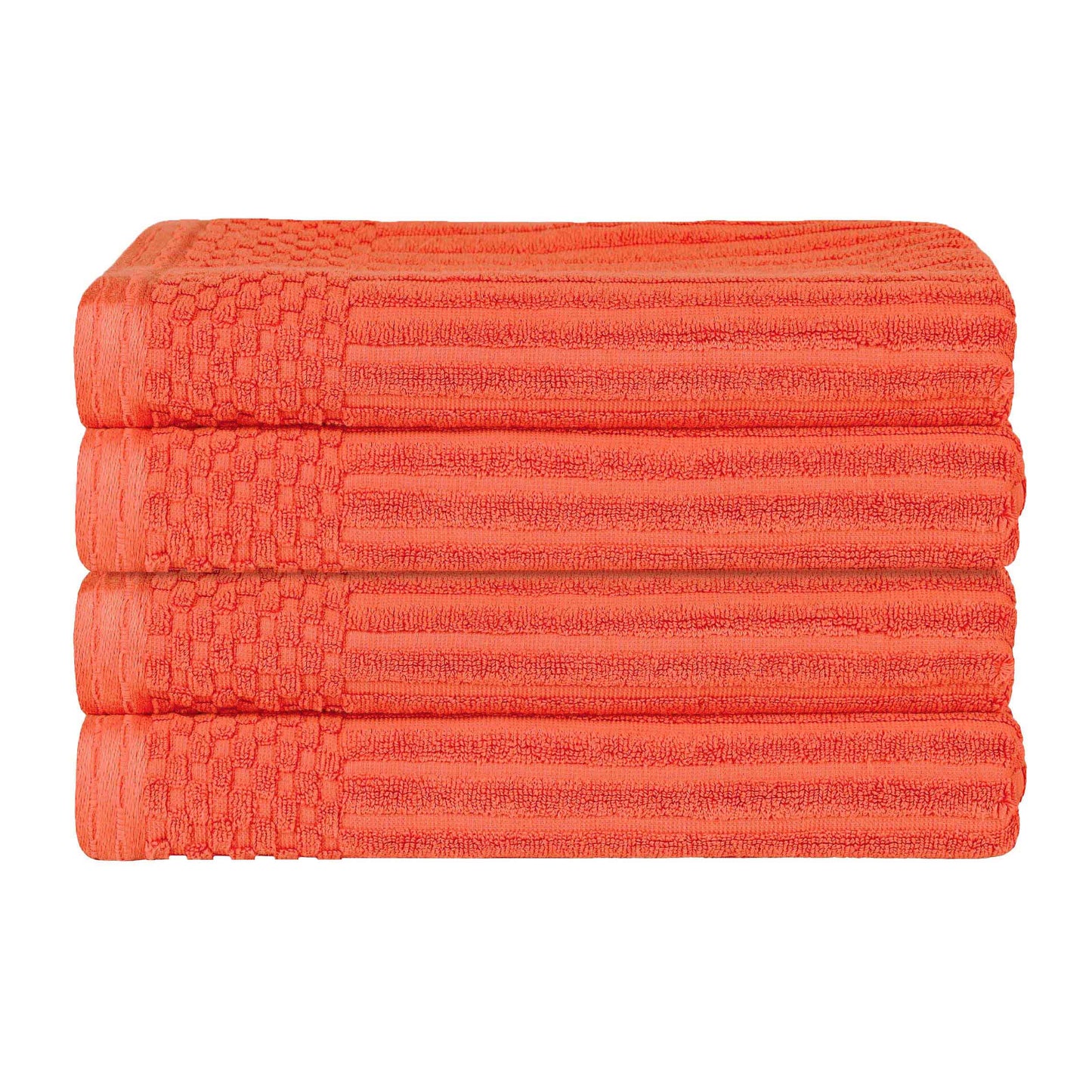 Soho Ribbed Cotton Absorbent Bath Towel Set of 4 - Coral