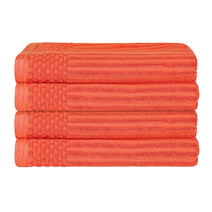 Soho Ribbed Cotton Absorbent Bath Towel Set of 4 - Coral