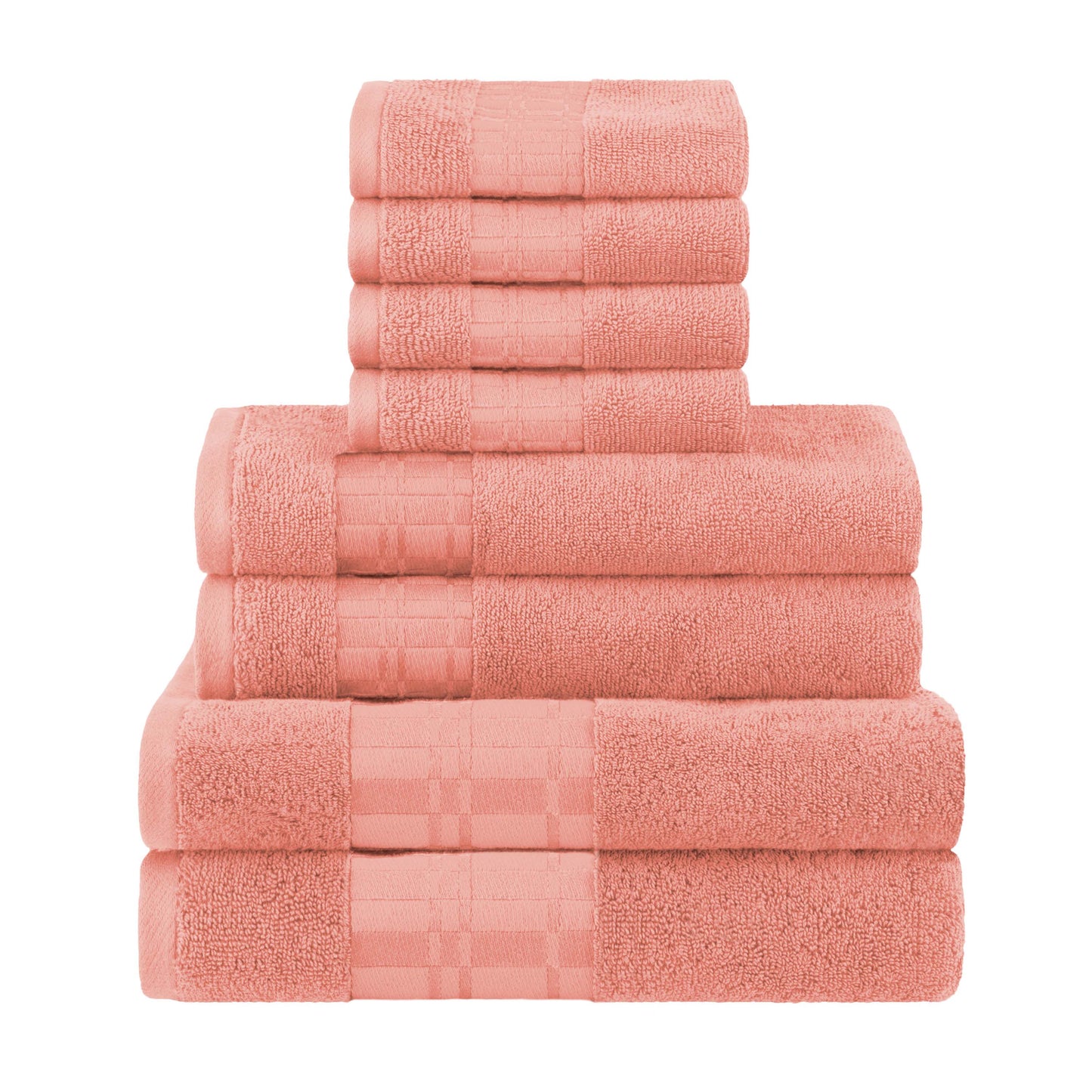Larissa Cotton Geometric Border 8 Piece Assorted Towel Set - Coral
