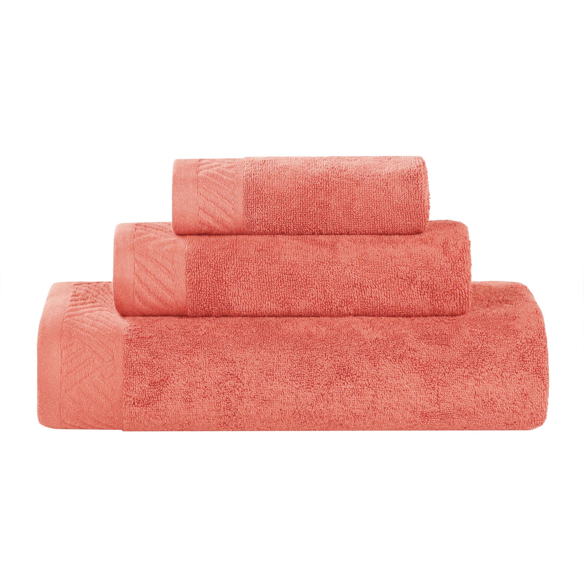 Basketweave Egyptian Cotton Solid 3 Piece Assorted Towel Set - Coral