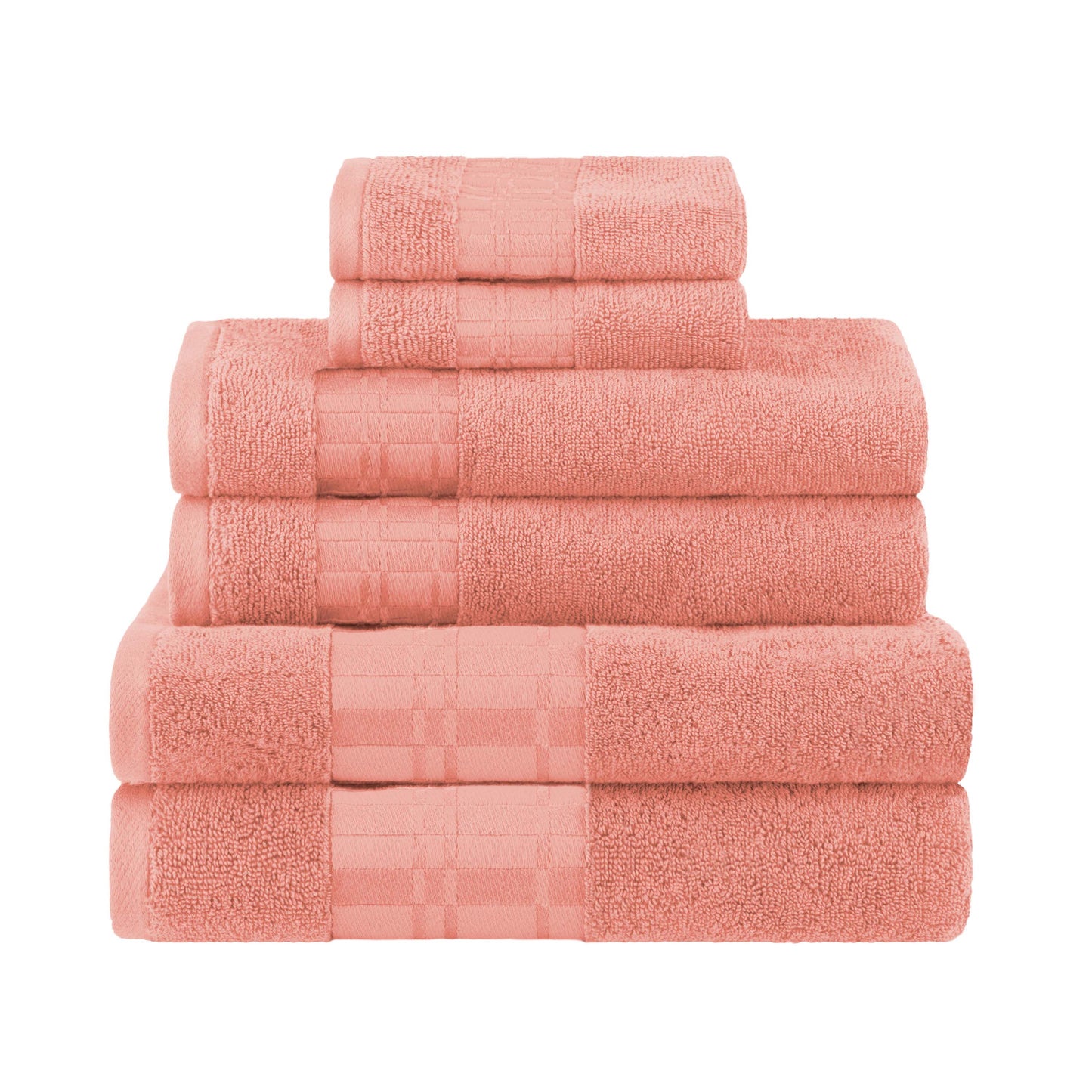 Larissa Cotton Geometric Border 6 Piece Assorted Towel Set - Coral
