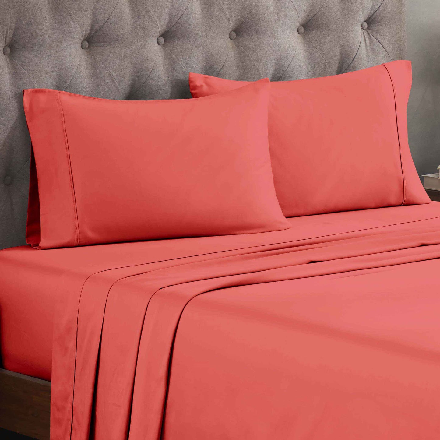 Egyptian Cotton 300 Thread Count Solid Deep Pocket Sheet Set - Coral