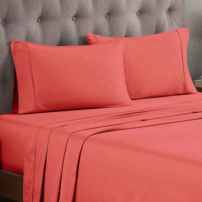 Egyptian Cotton 300 Thread Count Solid Deep Pocket Sheet Set - Coral