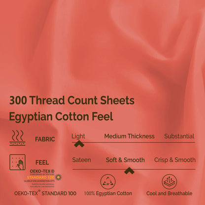 Egyptian Cotton 300 Thread Count Solid Deep Pocket Sheet Set - Coral