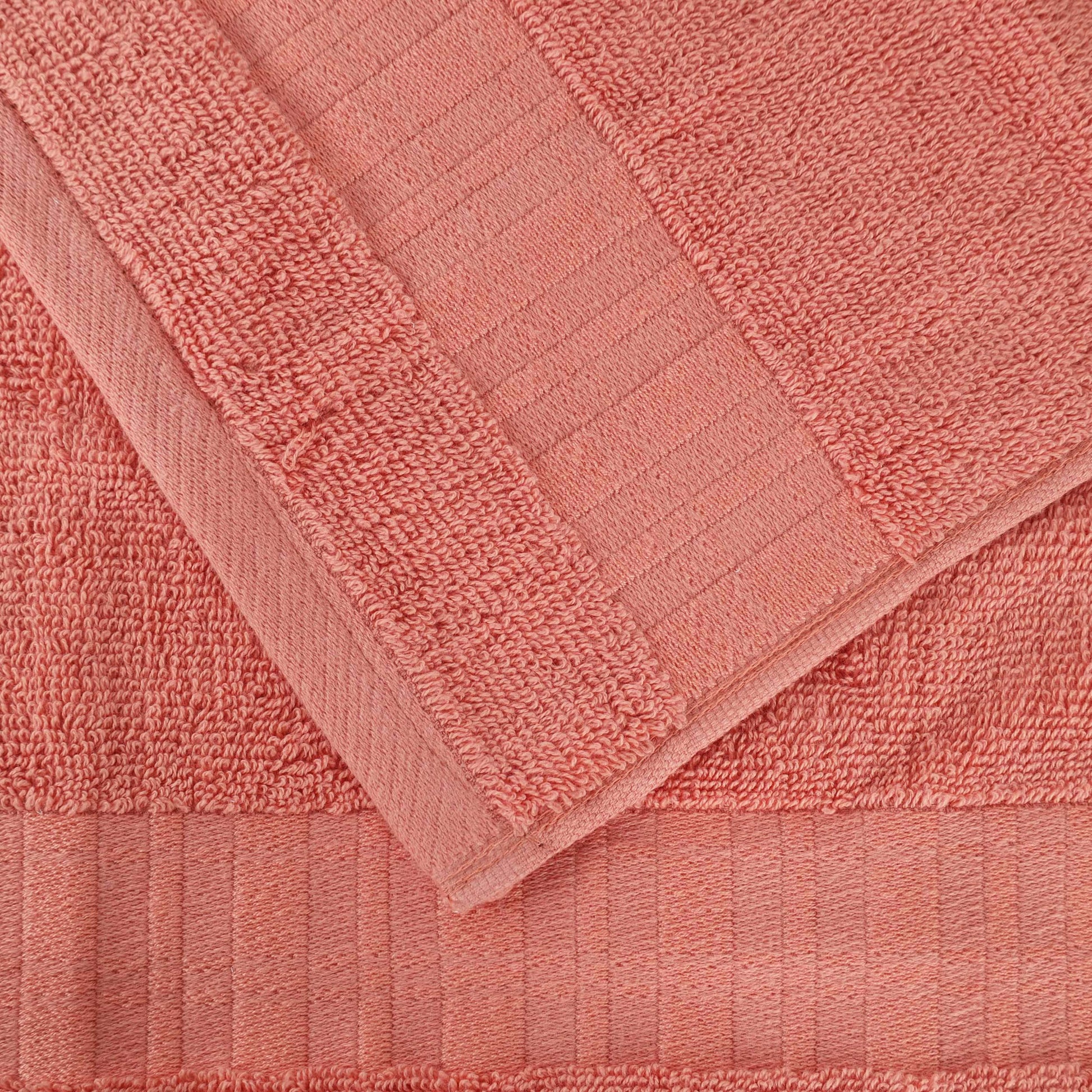 Larissa Cotton Geometric Border Bath Towel Set of 4 - Coral