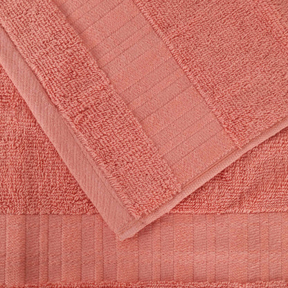 Larissa Cotton Geometric Border Bath Towel Set of 4 - Coral