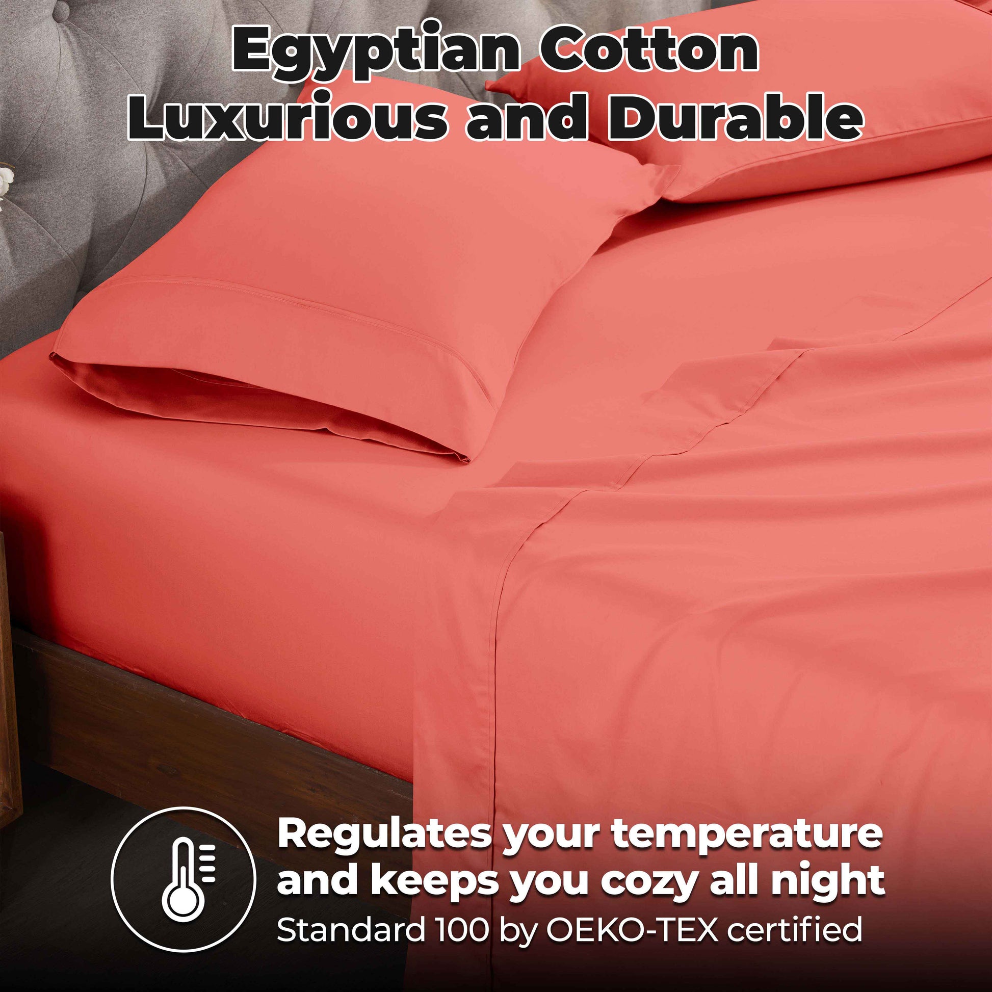 Egyptian Cotton 300 Thread Count Solid Deep Pocket Sheet Set - Coral