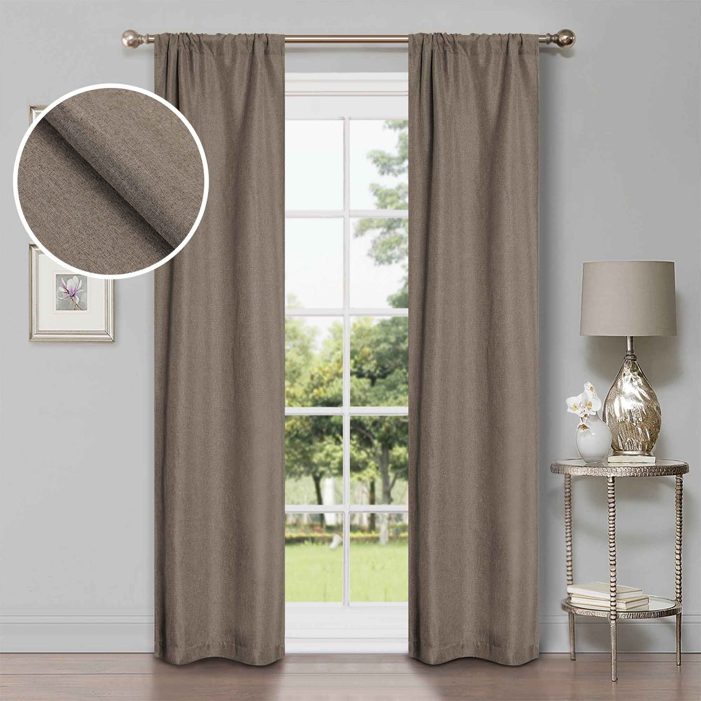 Linen Pattern Washable Room Darkening Blackout Curtains Set 26"