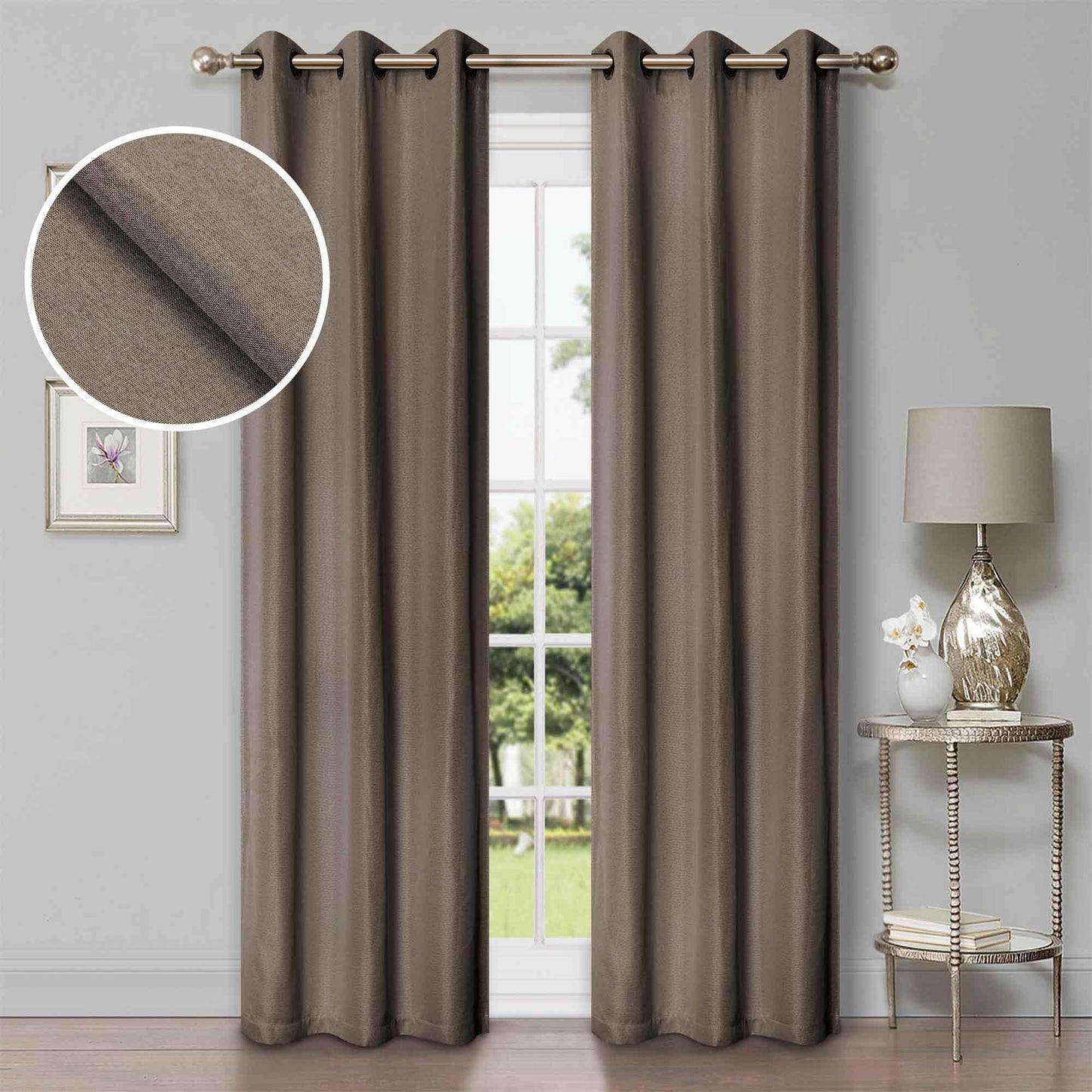 Linen Pattern Washable Room Darkening Blackout Curtain Set