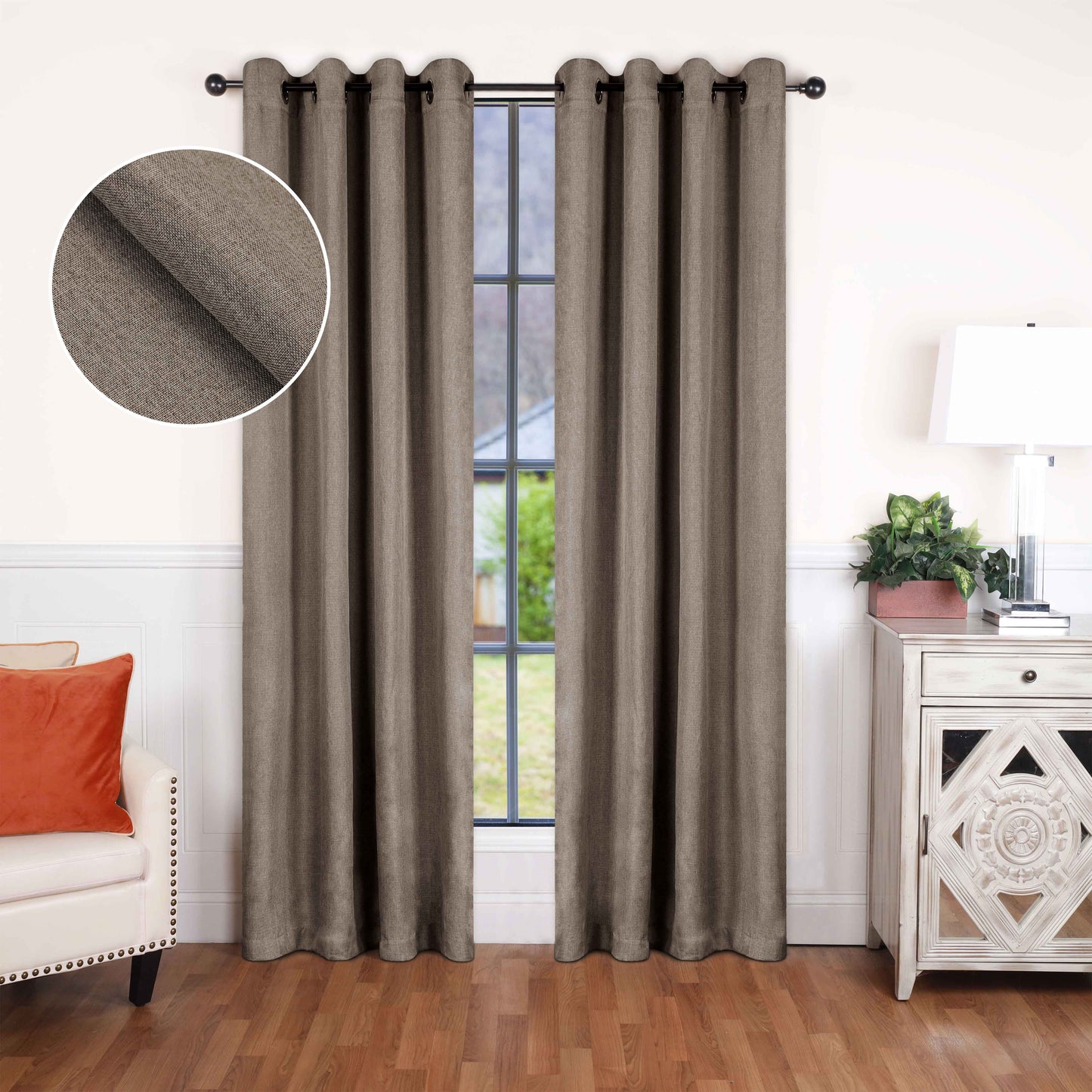 Linen Pattern Room Darkening Blackout Curtain Panel Set