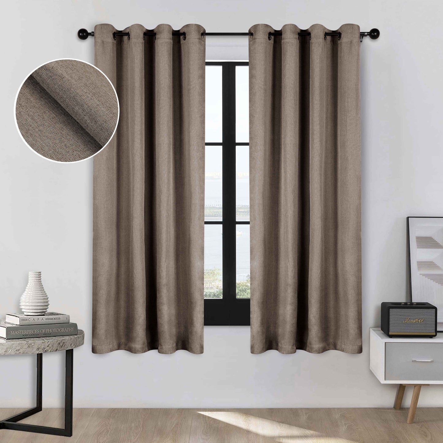 Linen Pattern Room Darkening Blackout Curtain Panel Set