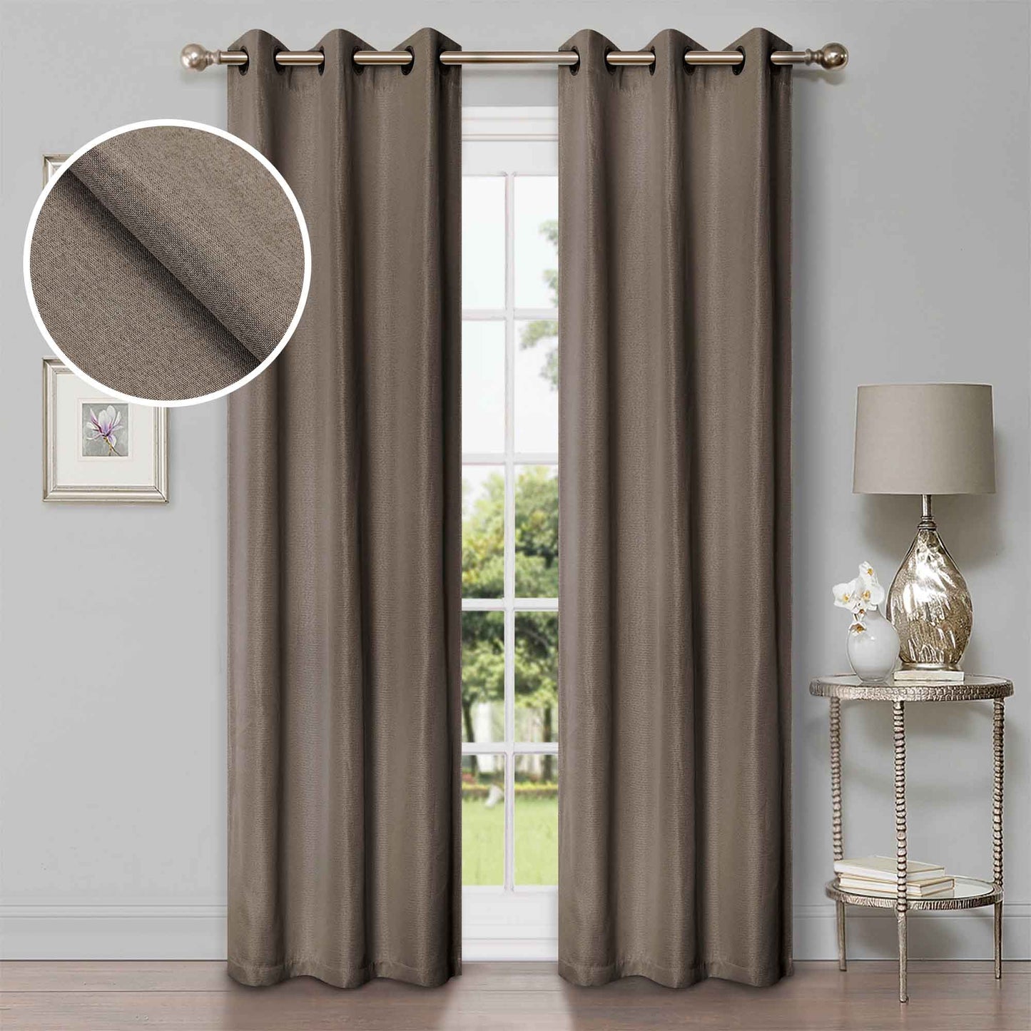 Linen Pattern Room Darkening Blackout Curtain Panel Set