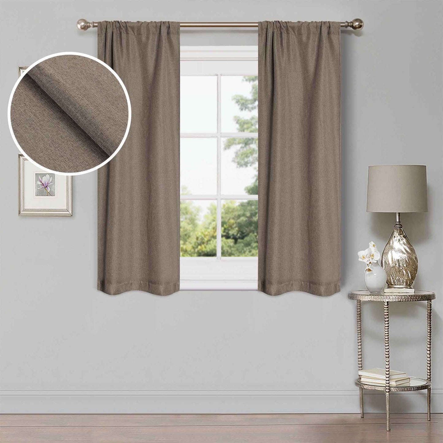 Linen Pattern Room Darkening Blackout Curtain Panel Set
