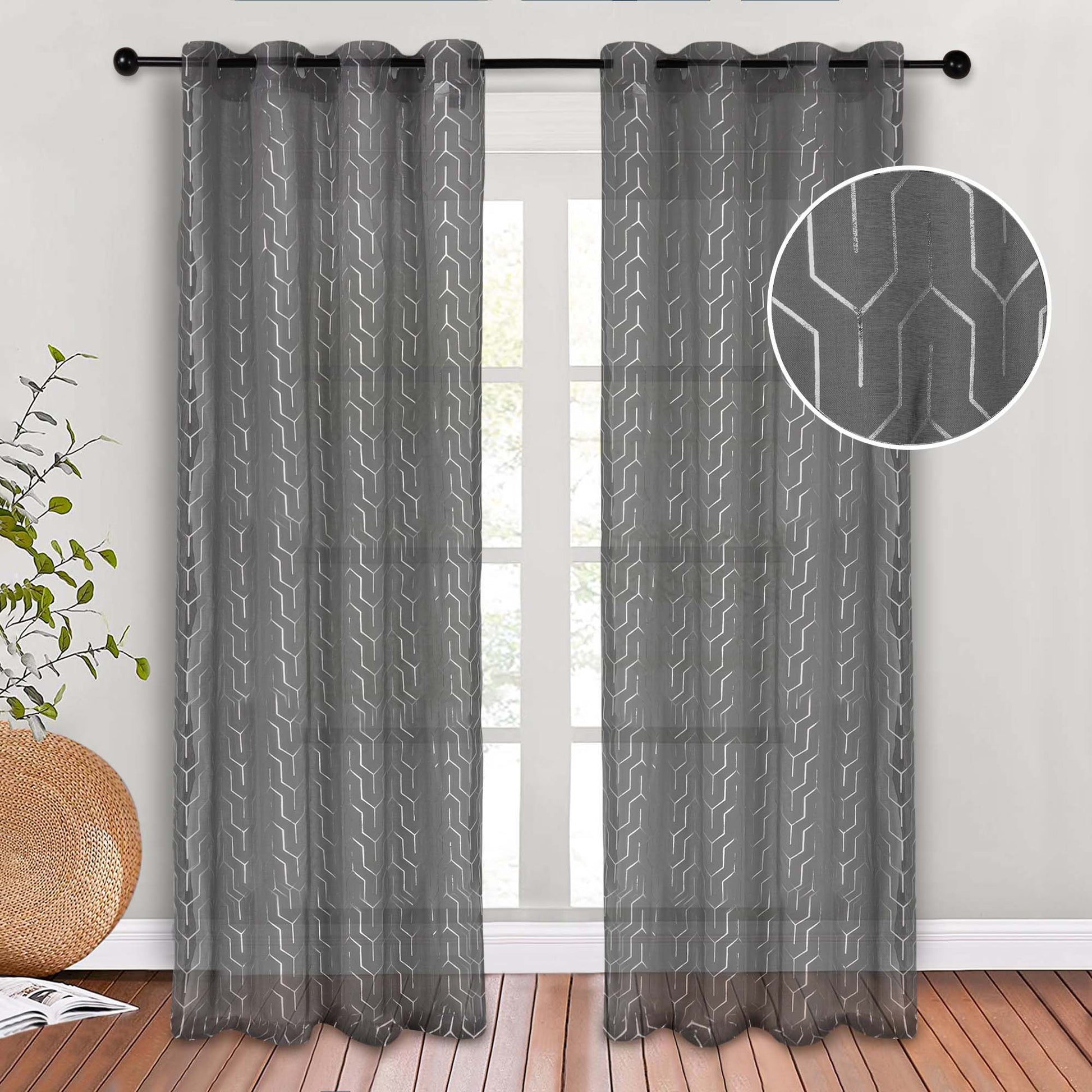 Cormac Printed Sheer Curtain Set of 2 Panels - Grey