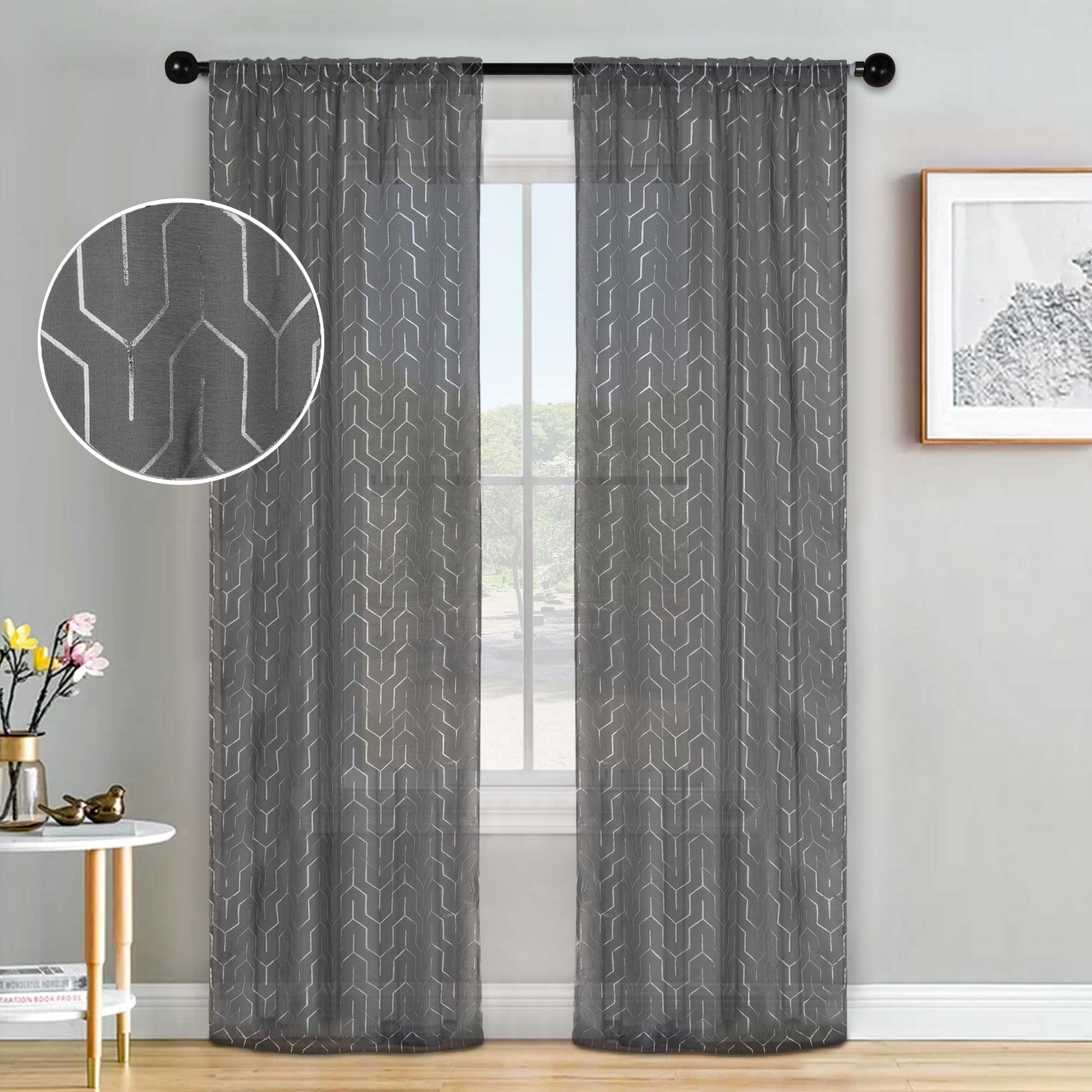 Cormac Printed Sheer Curtain Set of 2 Panels - Grey