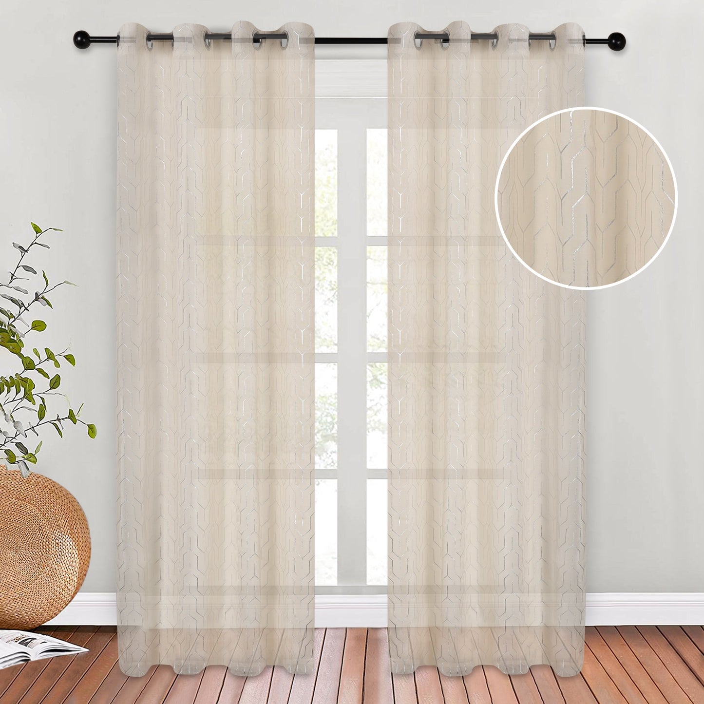 Cormac Printed Sheer Curtain Set of 2 Panels - Ivory