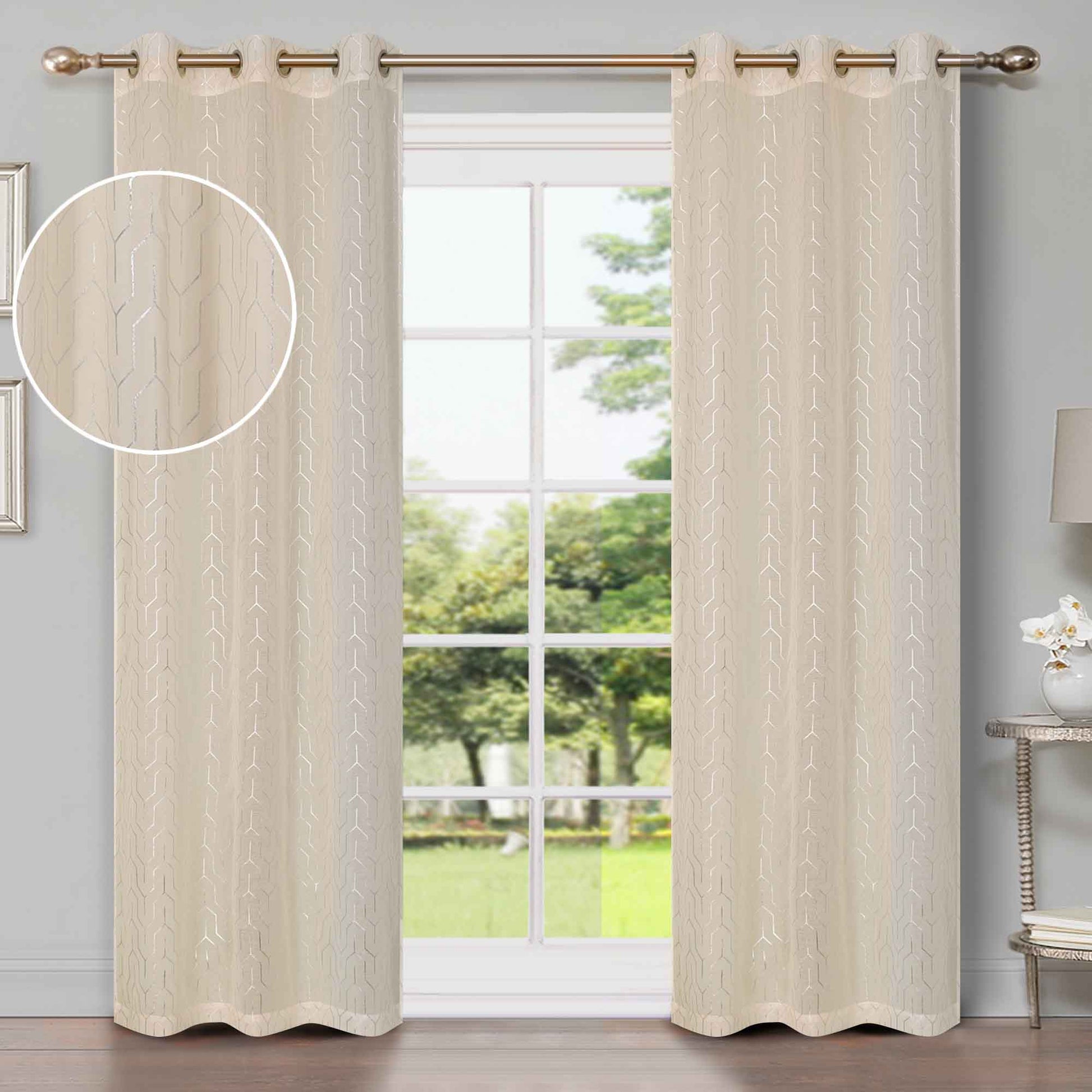 Cormac Printed Sheer Curtain Set of 2 Panels - Ivory