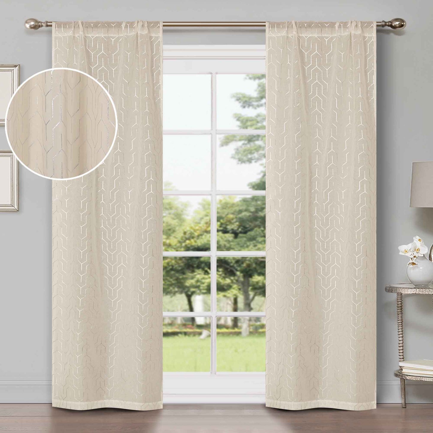 Cormac Printed Sheer Curtain Set of 2 Panels - Ivory