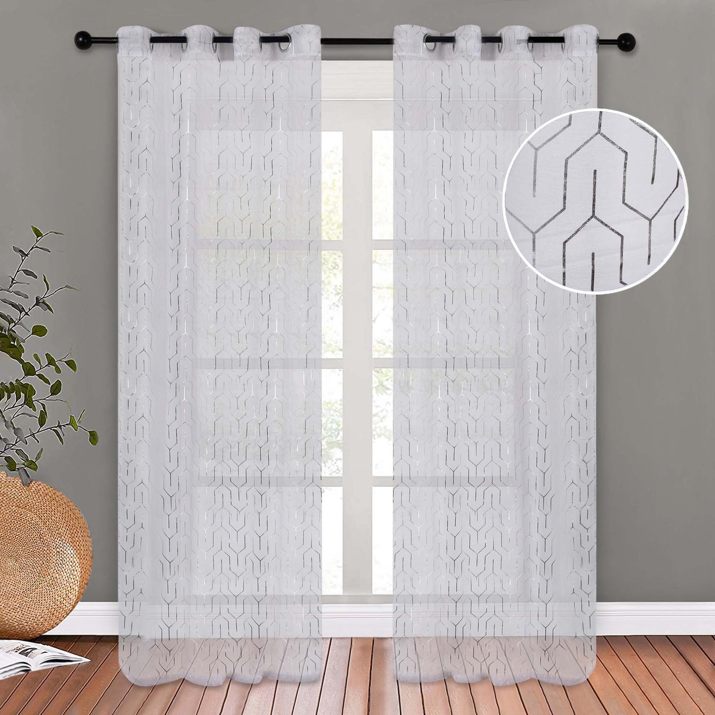 Cormac Printed Sheer Curtain Set of 2 Panels - White