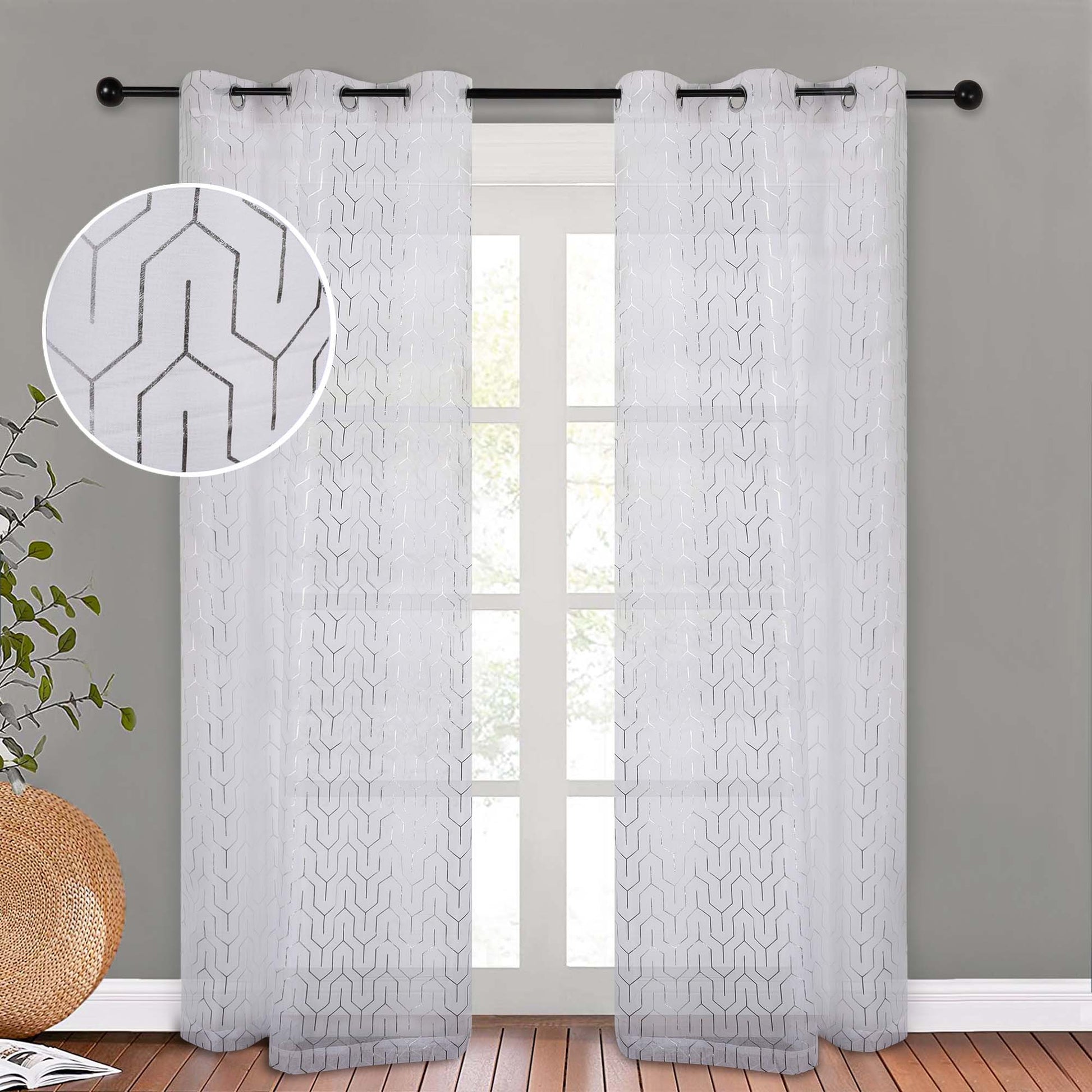 Cormac Printed Sheer Curtain Set of 2 Panels - White