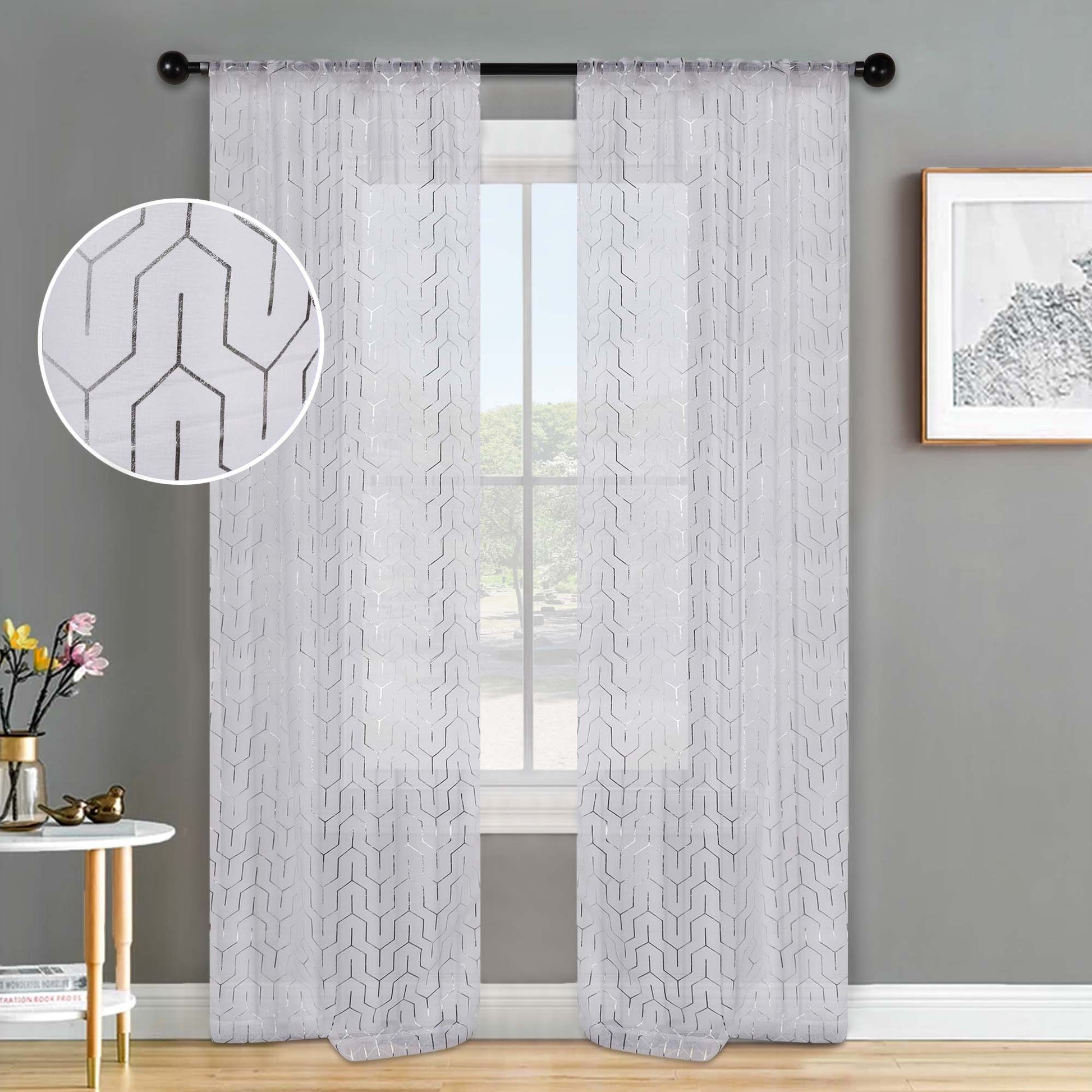 Cormac Printed Sheer Curtain Set of 2 Panels - White