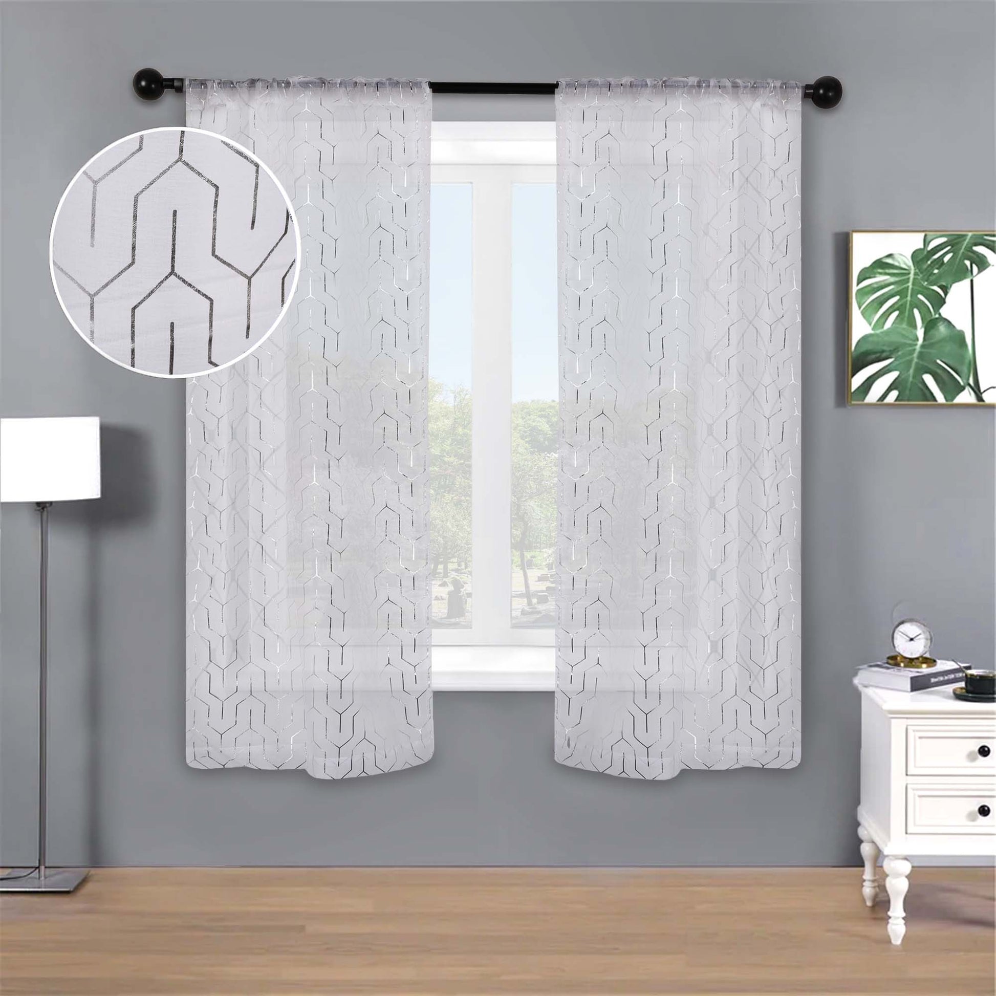 Cormac Printed Sheer Curtain Set of 2 Panels - White