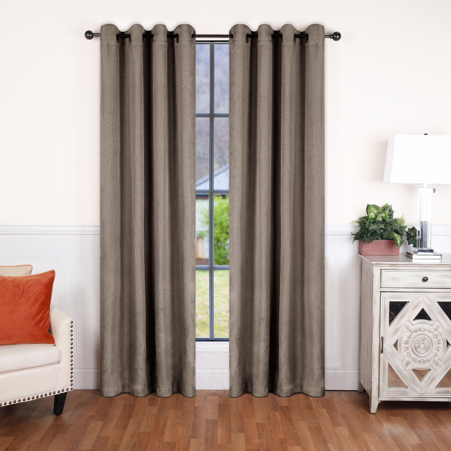 Linen Pattern Washable Room Darkening Blackout Curtain Set 42"