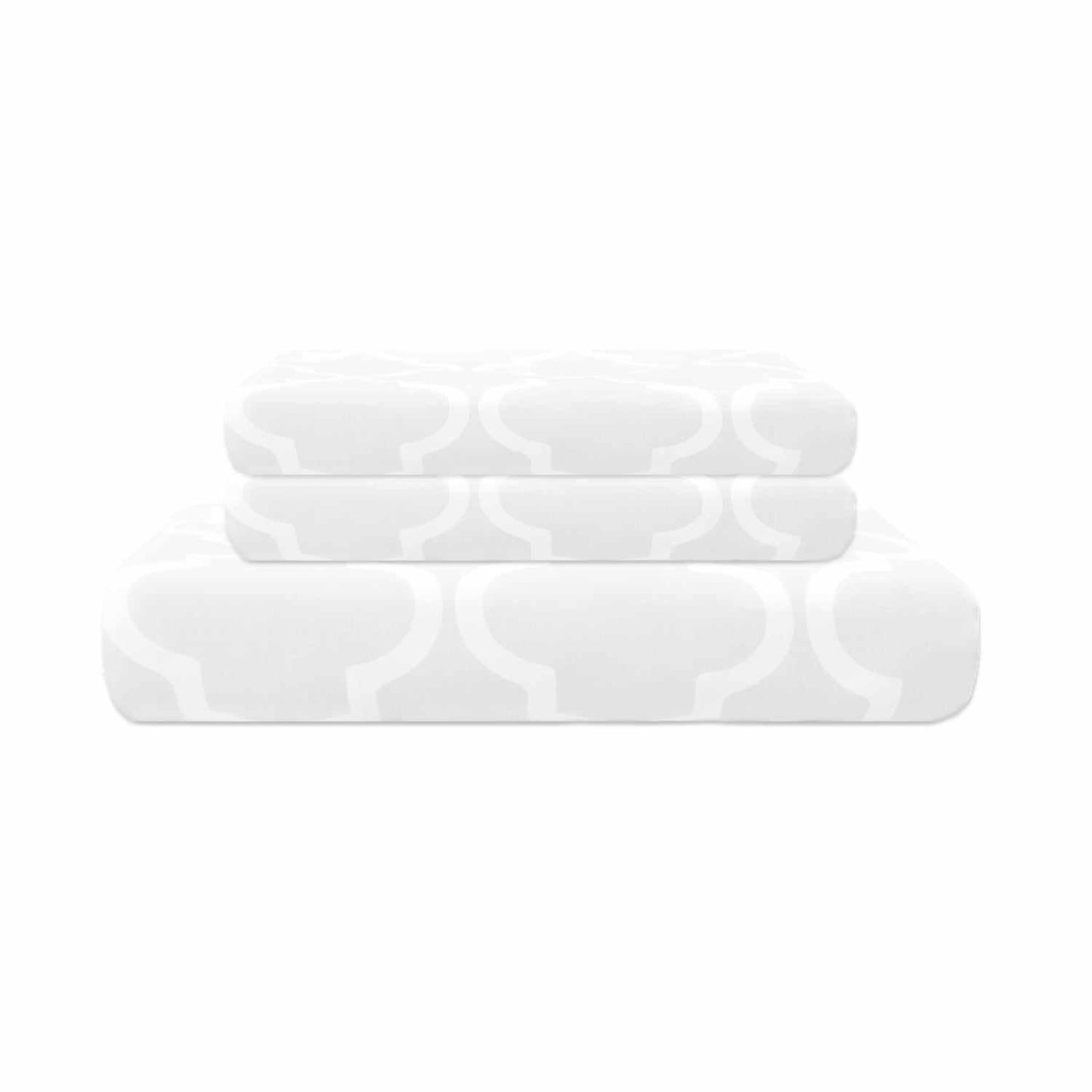 Superior Cotton 300-Thread Count Reversible Modern Geometric Trellis Duvet Cover Set with Button Closure - White