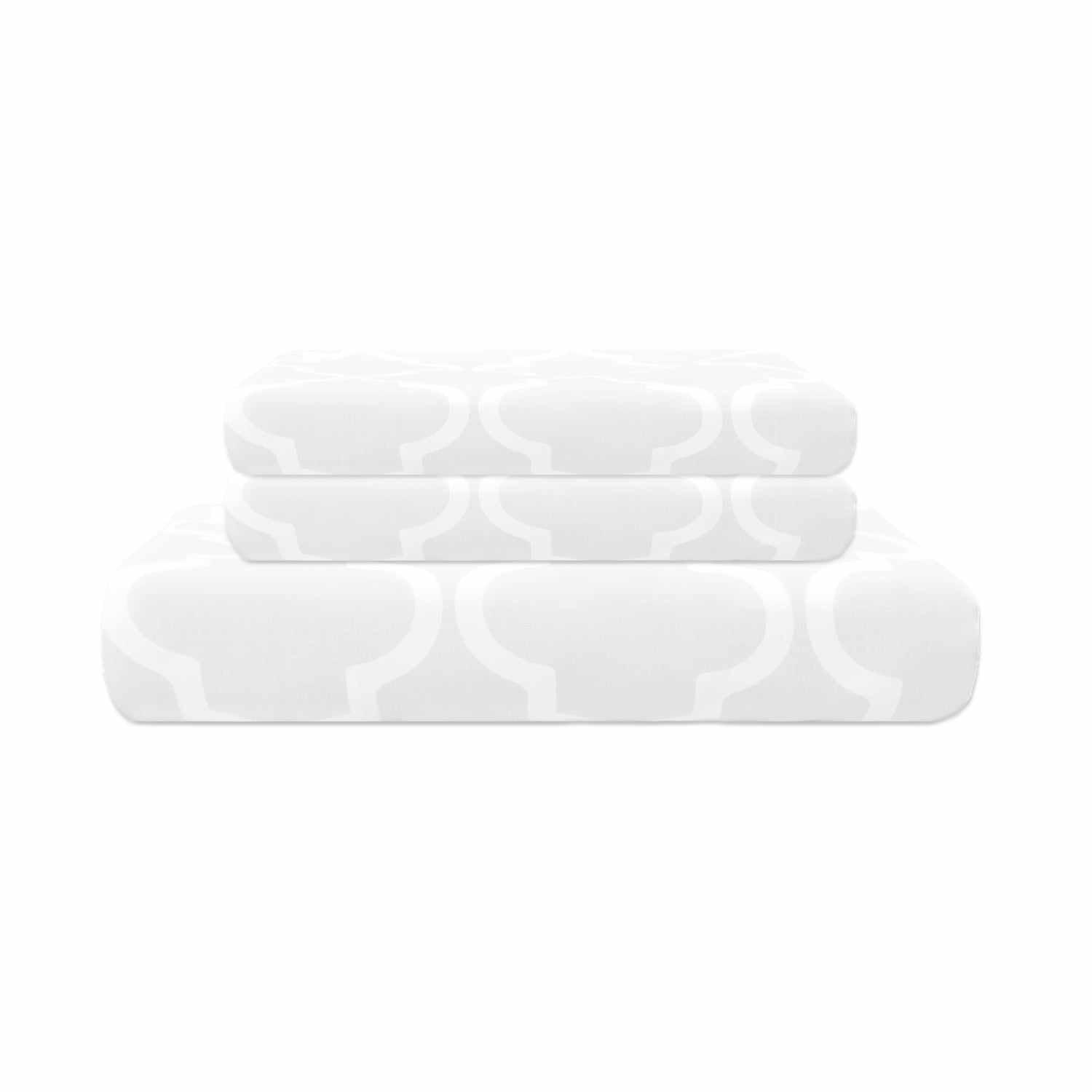 Superior Cotton 300-Thread Count Reversible Modern Geometric Trellis Duvet Cover Set with Button Closure - White