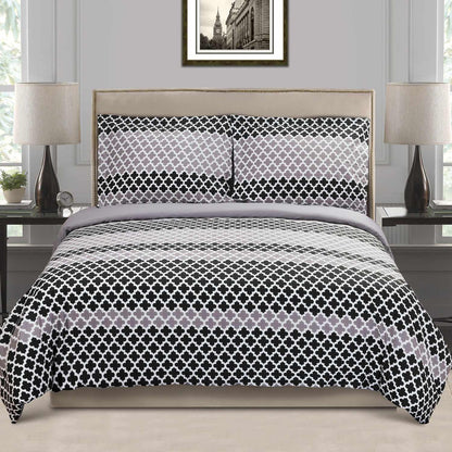 Superior Cotton Modern Geometric Trellis Sutton Duvet Cover Set with Button Closure - Black/Grey