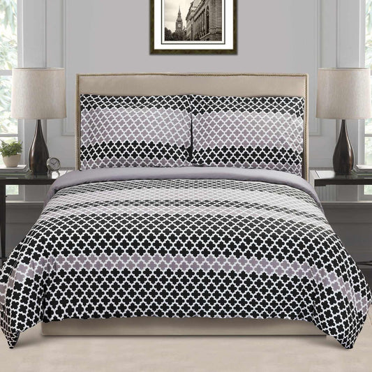 Superior Cotton Modern Geometric Trellis Sutton Duvet Cover Set with Button Closure - Black/Grey