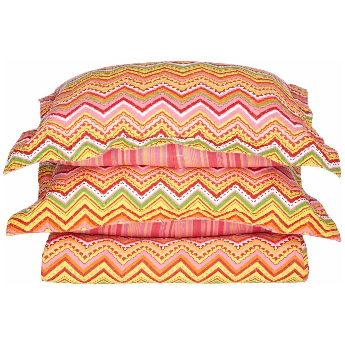 Cotton Modern Geometric Zig Zag Reversible Quilt and Sham Set - Orange