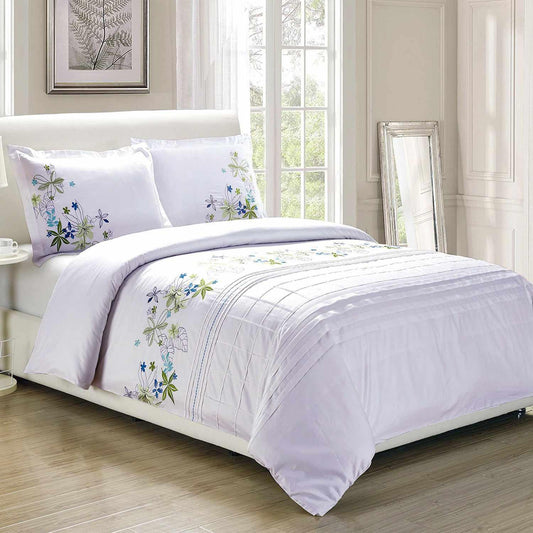 Superior Cotton Traditional Spring Blooms Twill Weave Duvet Cover Set - White