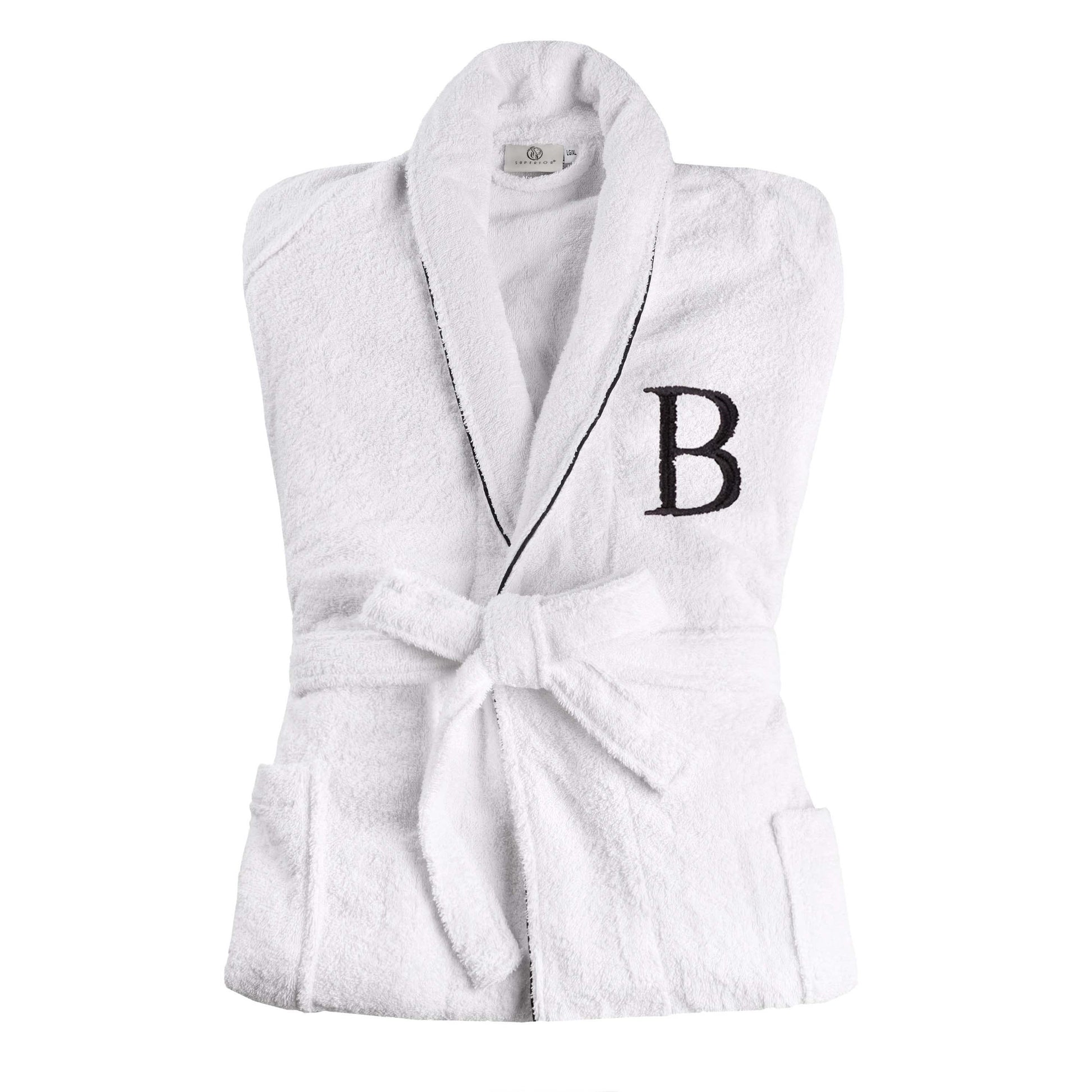 Cotton Adult Unisex Embroidered Fluffy Bathrobe White - Letter B