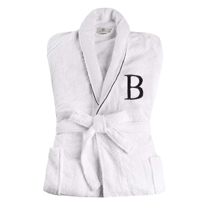 Cotton Adult Unisex Embroidered Fluffy Bathrobe White - Letter B