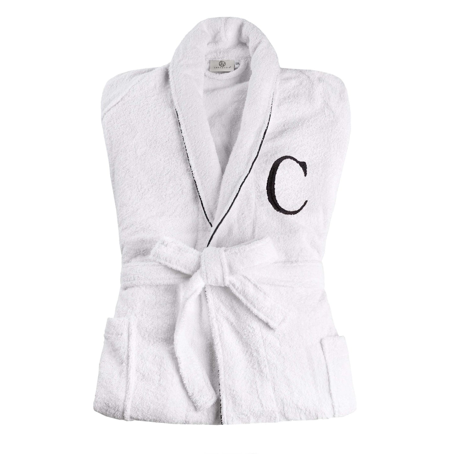 Cotton Adult Unisex Embroidered Fluffy Bathrobe White - Letter C