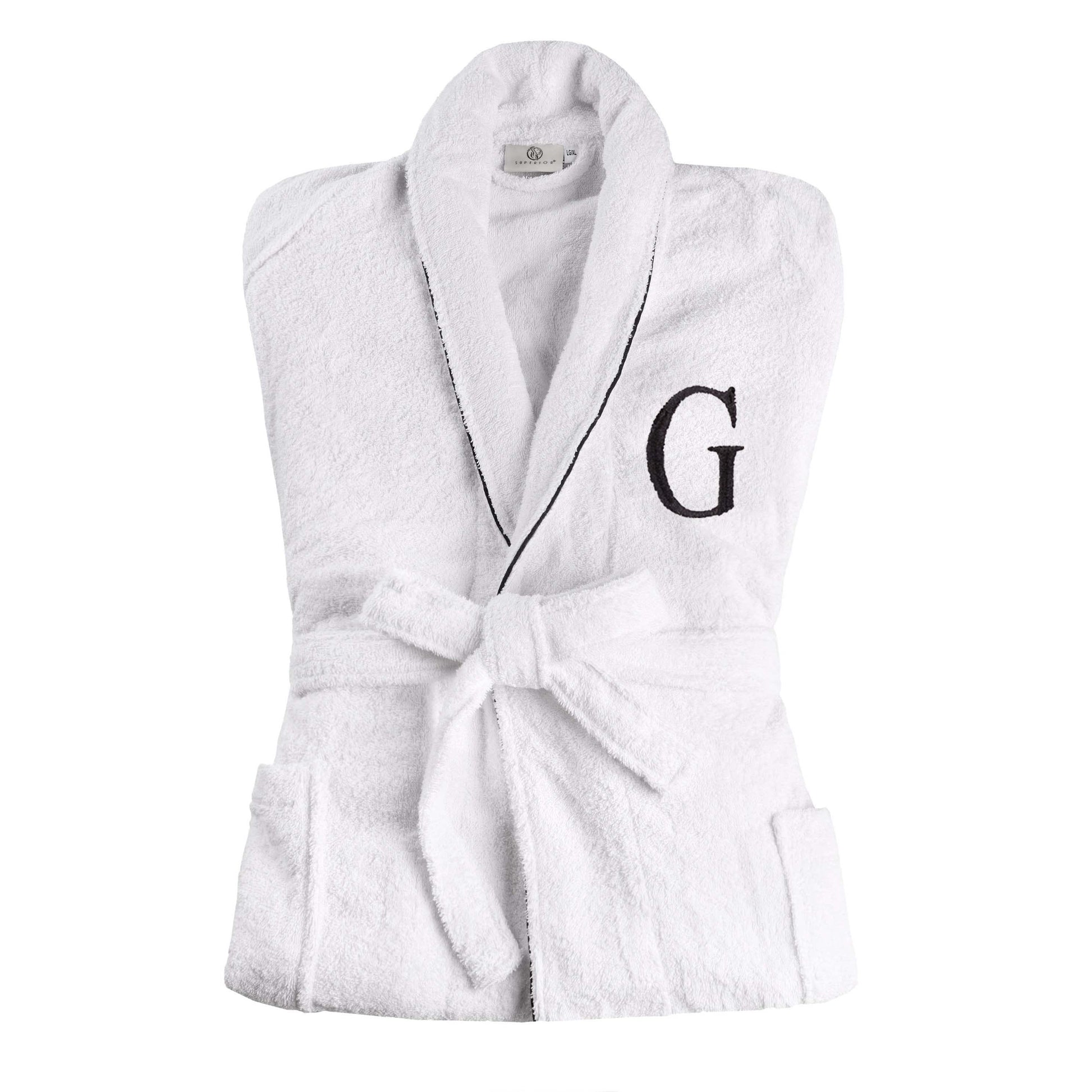 Cotton Adult Unisex Embroidered Fluffy Bathrobe White - Letter G