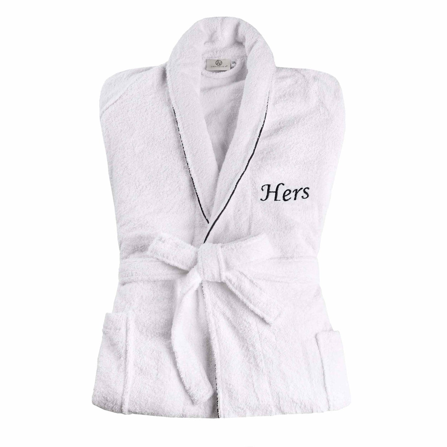 Cotton Embroidered Fluffy Bathrobe Adult Unisex Bath Robe White - Her