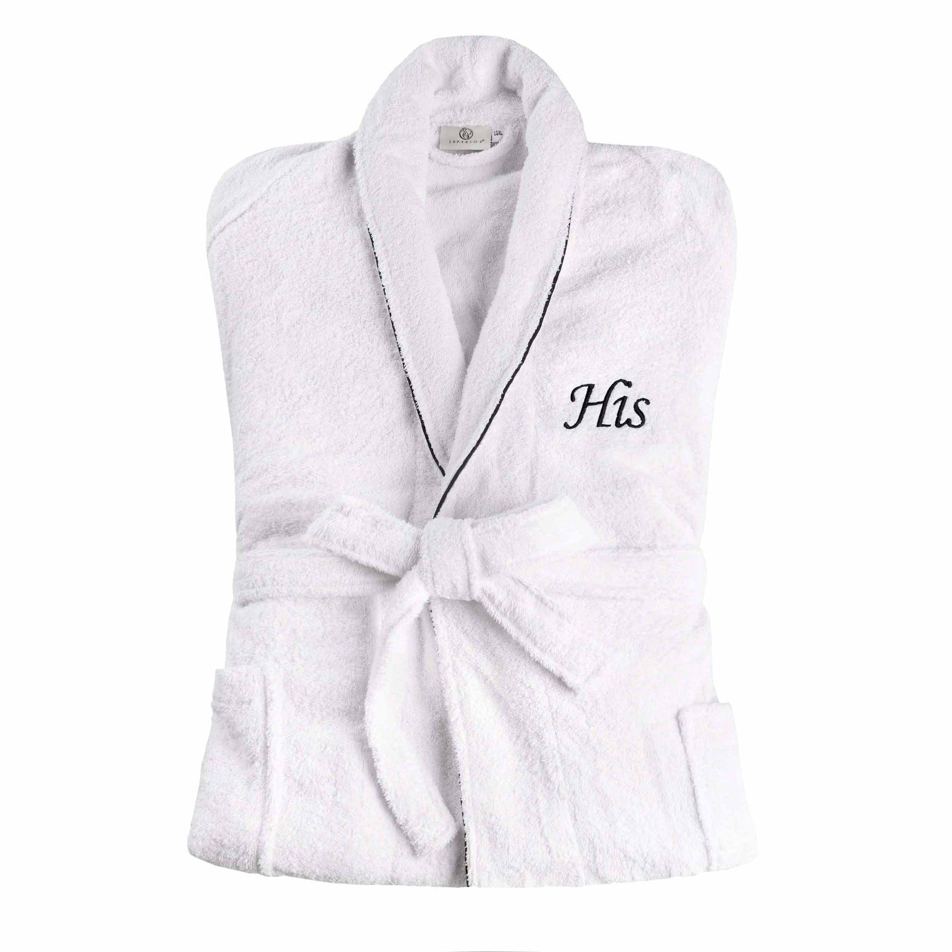 Cotton Embroidered Fluffy Bathrobe Adult Unisex Bath Robe White - His